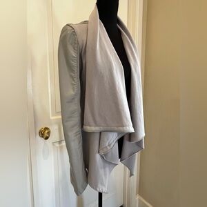 Blank NYC Light Gray Drape Front Vegan Leather and cotton Blazer